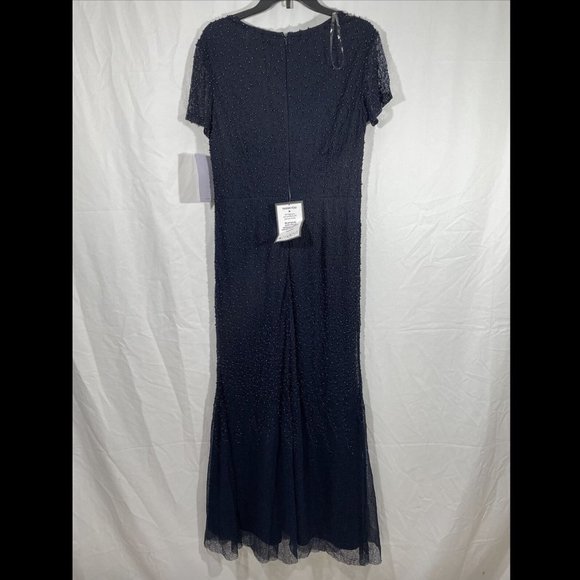 NWT $358 JS Collection Cowl Neck Beaded Mesh‎ Gown in Blue [SZ 10 ] - Picture 8 of 12